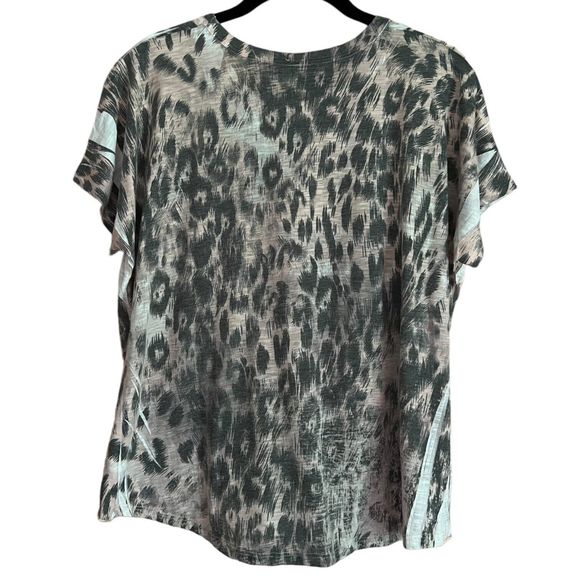 Tryst Shirt Womens Large Top Leopard Print Twist Hem Short Sleeve Round Neck L - Picture 6 of 10